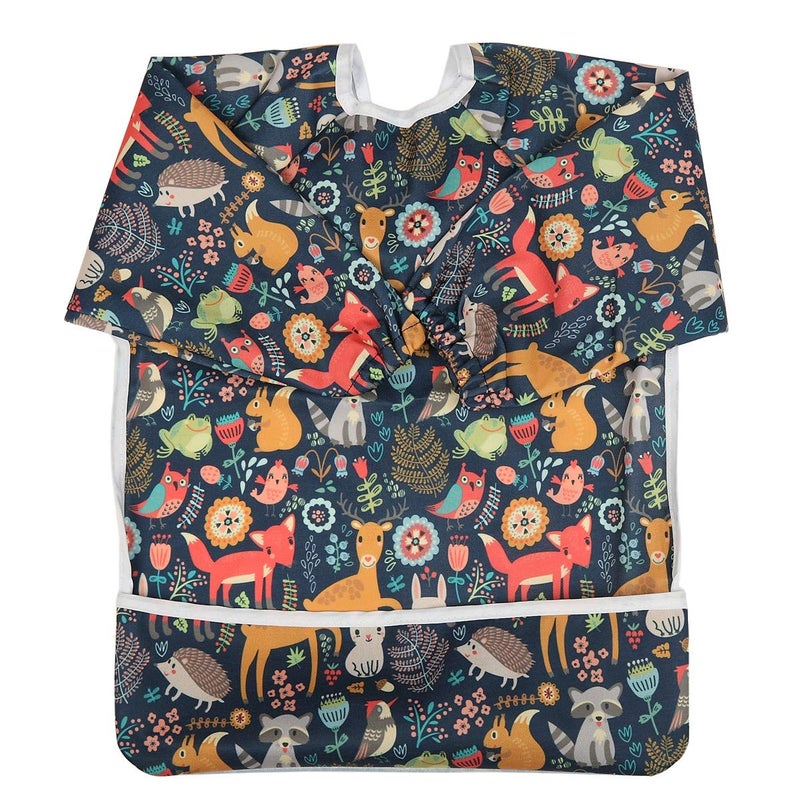 Sigzagor Baby Bib Long Sleeved Shirt With Pocket 1-3 years old Toddler Painting Drawing (Fox Owl) - Image 1